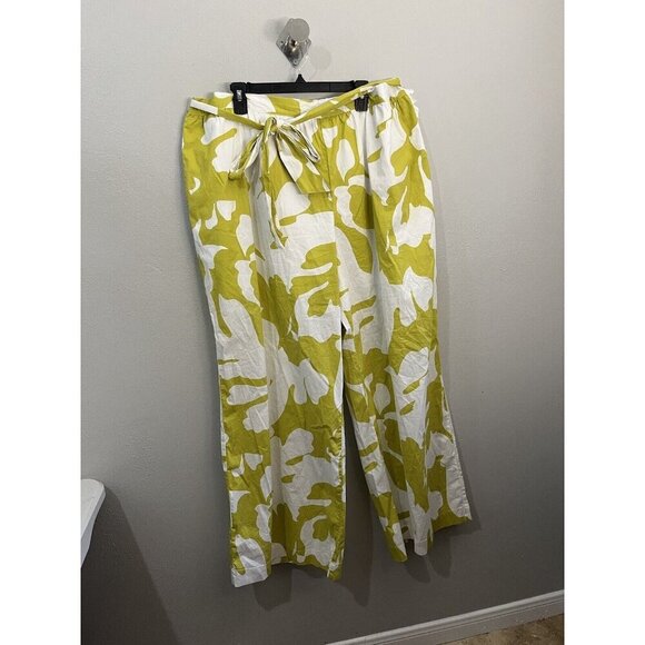 Future Collective Alani Noelle Wide Leg Pants Floral Green White Belted Size 2X - Picture 3 of 13